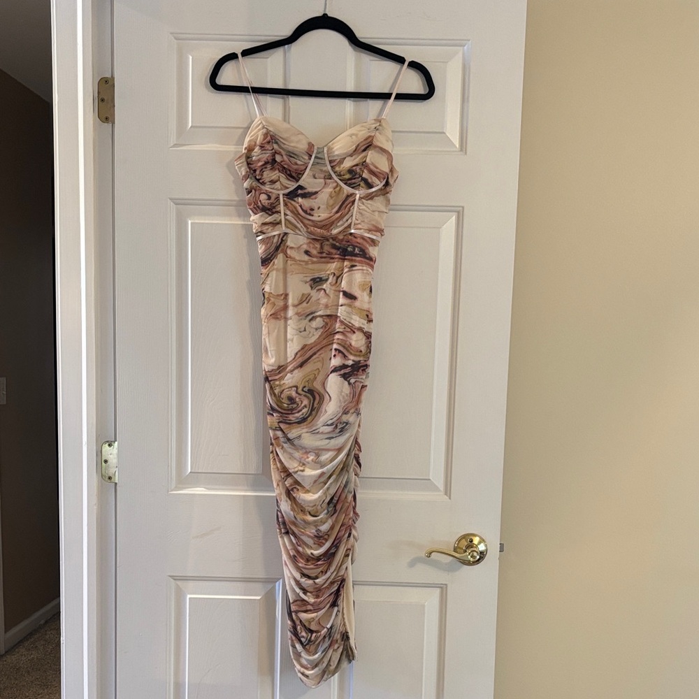 Privy Marble Swirl Dress - Cream and Brown